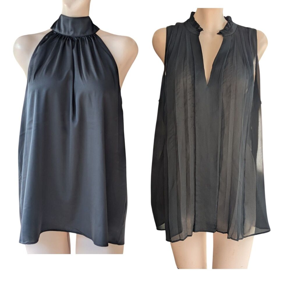NWT Ann Taylor Express Sleeveless Sheer Black Blouses Large Ruffle Boho Tops New